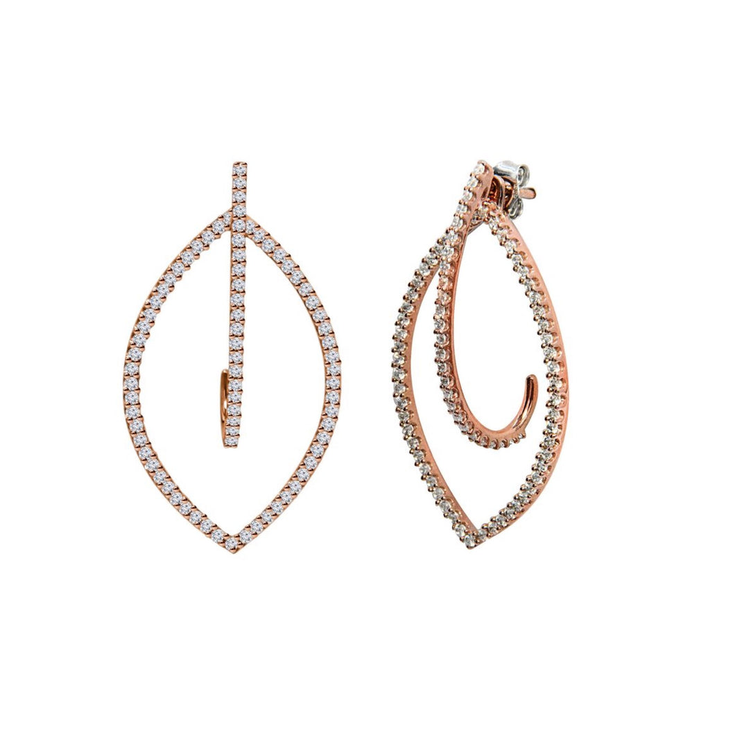 14K Rose Gold Marquise Shaped Diamond Jacket Earrings