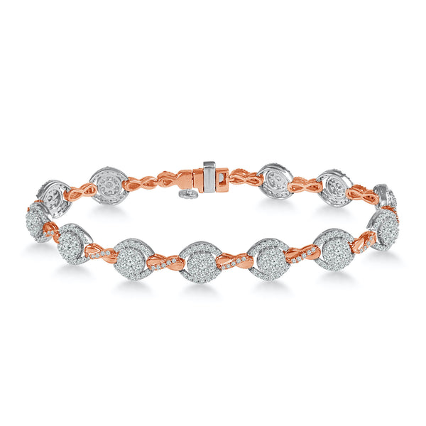 14K Rose & White Gold 3.00CTW Diamond Swirl Link Bracelet