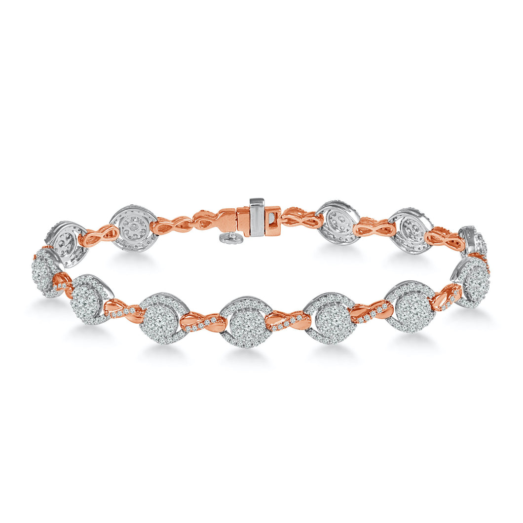 14K Rose & White Gold 3.00CTW Diamond Swirl Link Bracelet