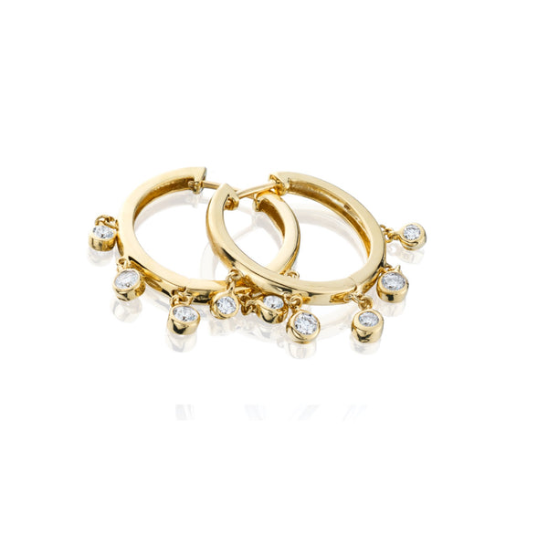 14K Yellow Gold Diamond Dangle Hoop Earring