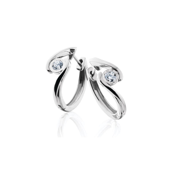 14K White Gold Diamond Swirl Hoop Earring