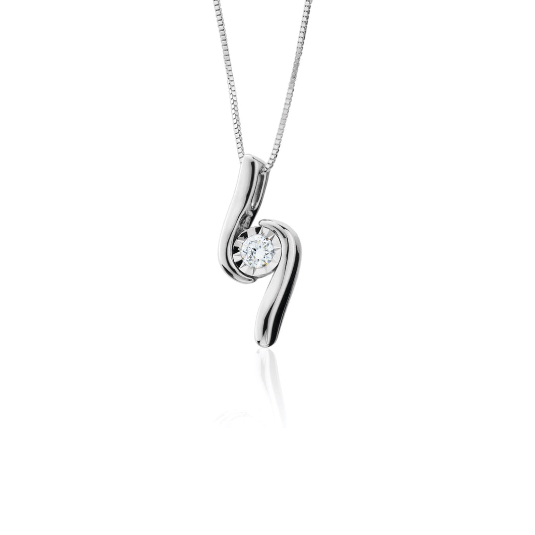 14K White Gold Diamond Swirl Pendant