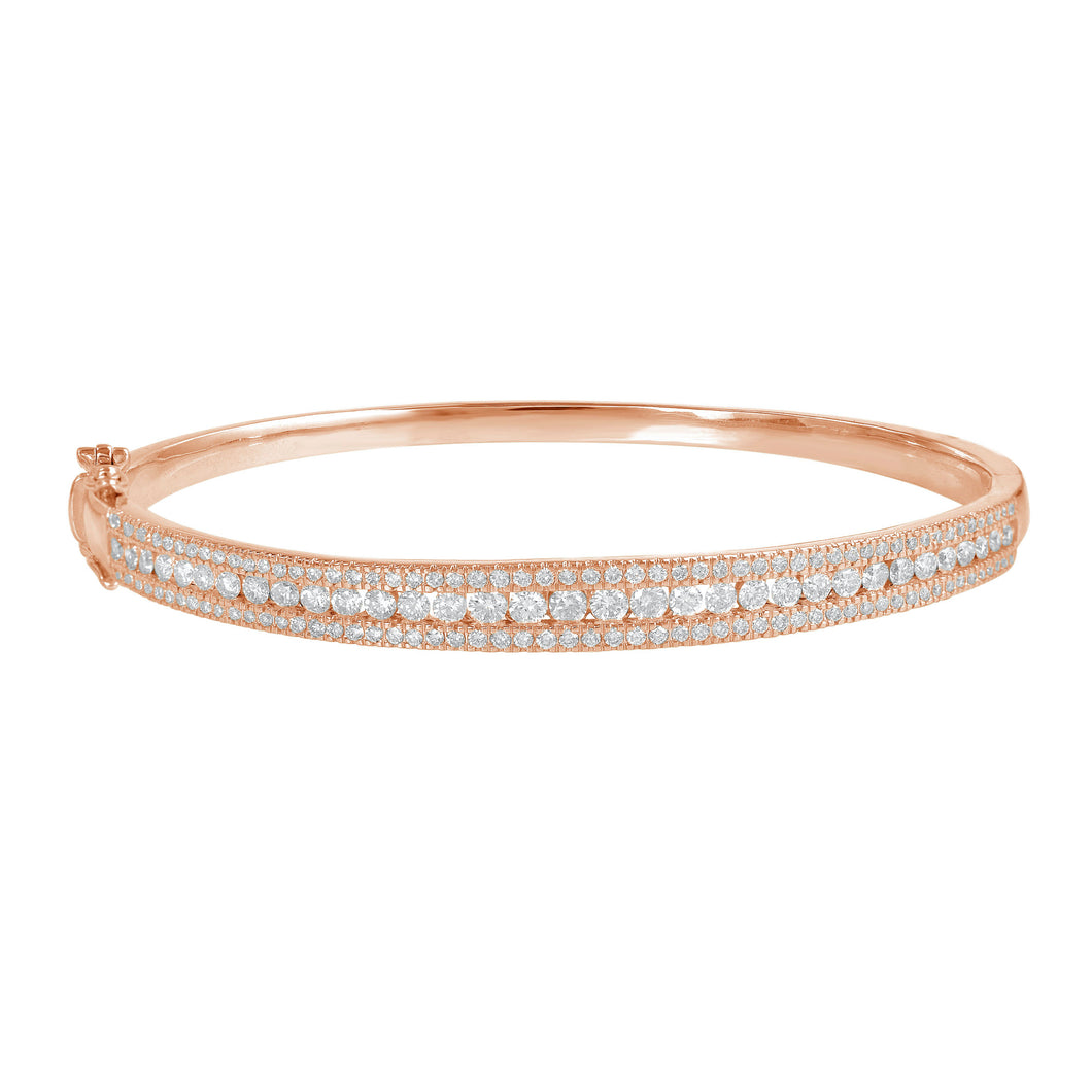 14K Rose Gold 2.50CTW Diamond Pave & Channel Set Bangle