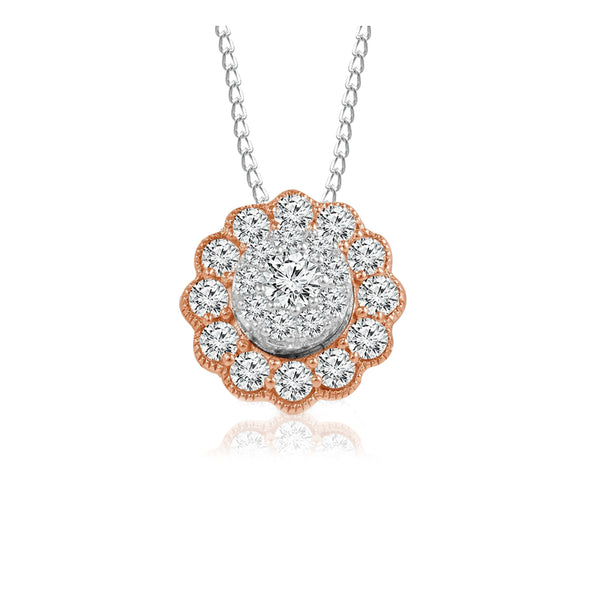 14K White and Rose Gold 0.15 CTW Diamond Flower Pendant