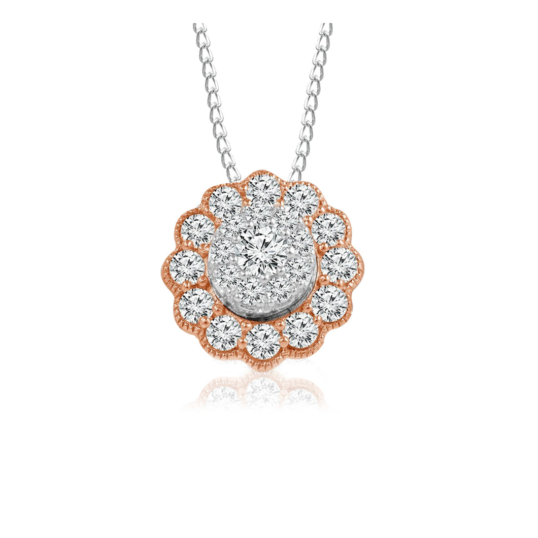 14K White and Rose Gold 0.15 CTW Diamond Flower Pendant