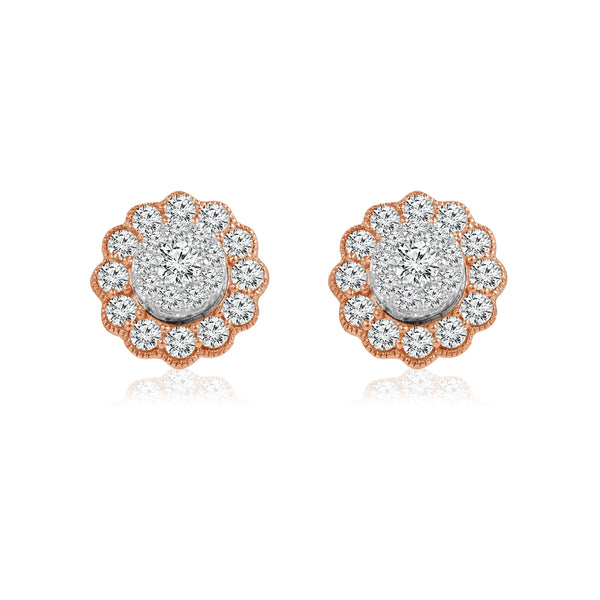 14K White and Rose Gold 0.35 CTW Diamond Flower Stud Earrings