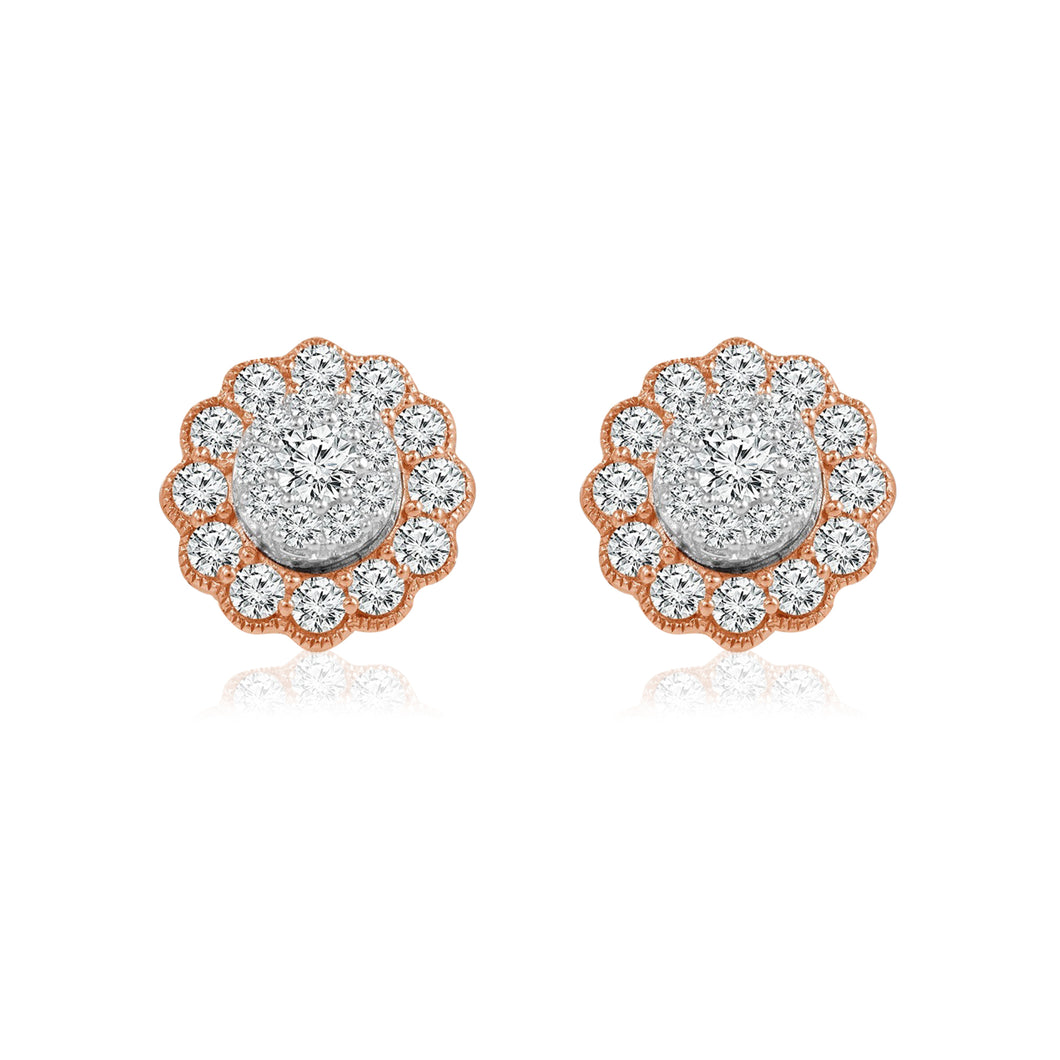 14K White and Rose Gold 0.35 CTW Diamond Flower Stud Earrings