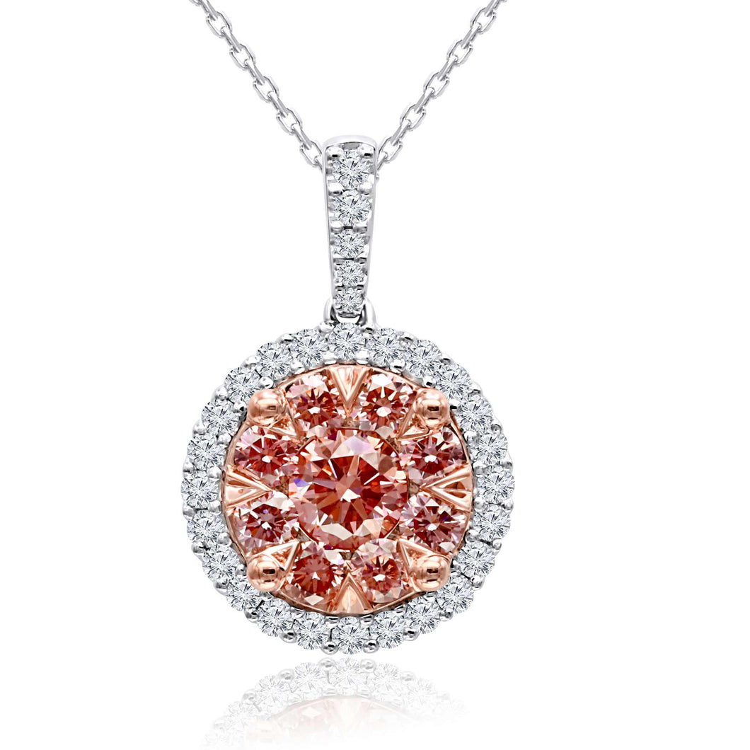 1.65 ctw. Lab-Created Pink & White Diamond Cluster Halo Pendant on Chain in 14K White Gold