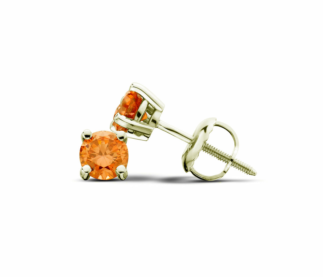 Orange Lab-Created Diamond Stud Earrings in 14K Yellow Gold