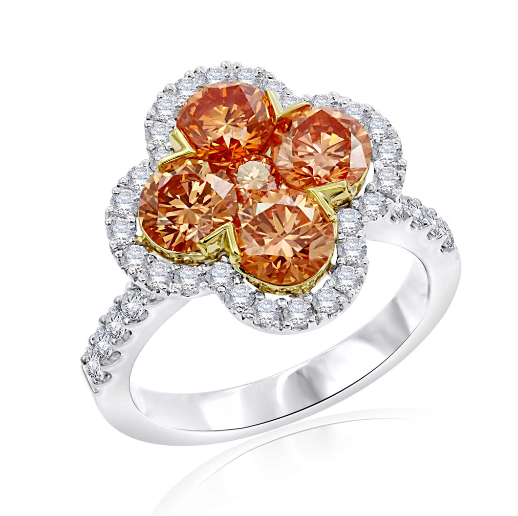 2.85CTTW Orange and White Lab-Created Diamond Flower Cocktail Ring in 14K White & Yellow Gold