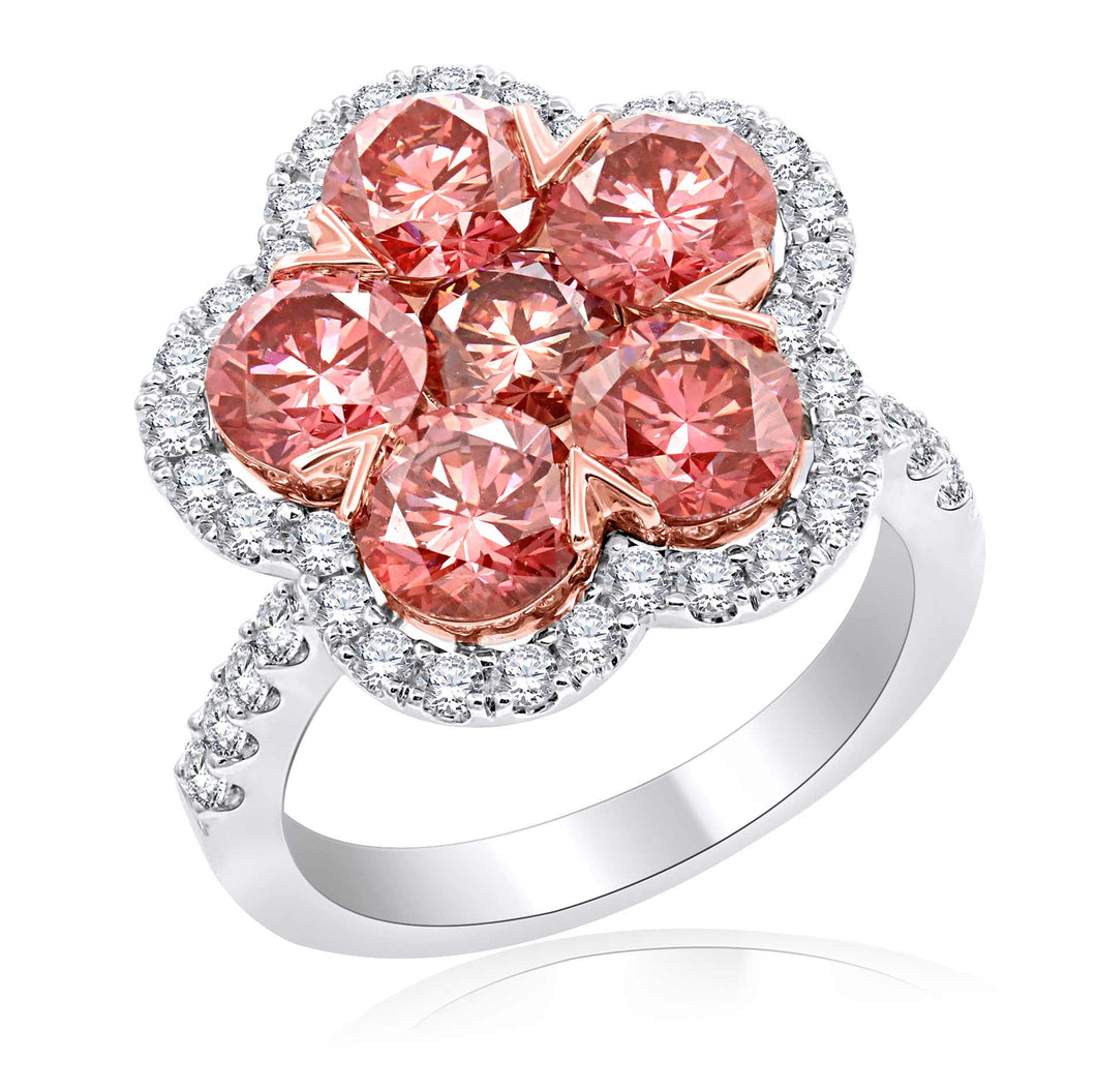 4.60 ctw. Pink and White Lab-Created Diamond Flower Cocktail Ring in 14K White & Rose Gold