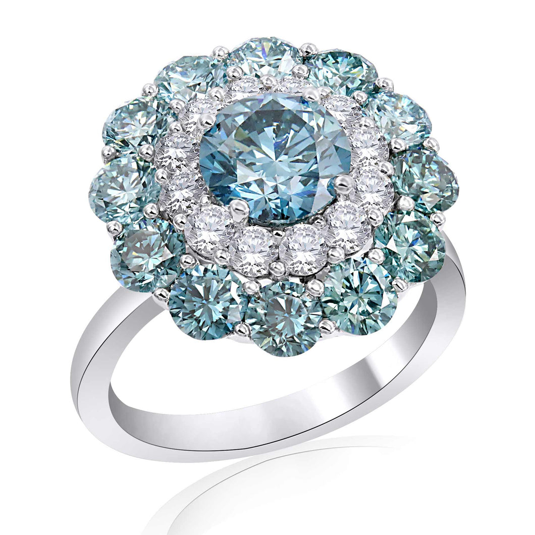 4.70CTTW Ice Blue and White Lab-Created Diamond Flower Cocktail Ring in 14K White Gold