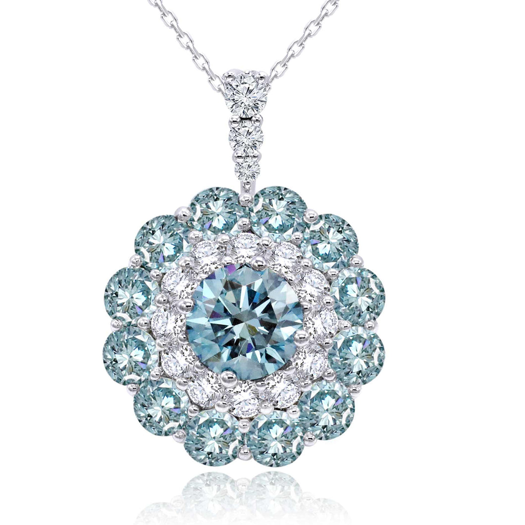 4.60CTTW Ice Blue and White Lab-Created Diamond Flower Pendant in 14K White Gold