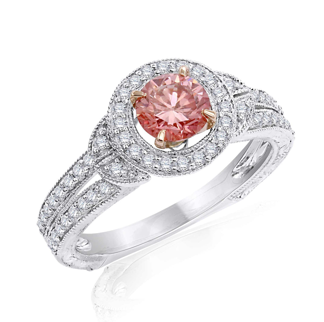 0.85CTTW Pink and White Lab-Created Diamond Pave Split Ring in 14K White Gold