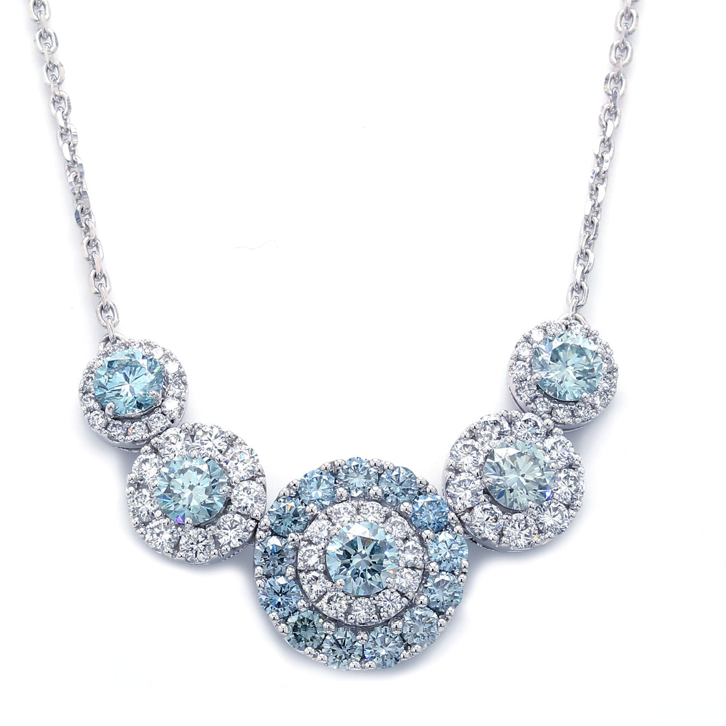 5.40CTTW Ice Blue and White Lab-Created Diamond Halo Station Necklace in 14K White Gold