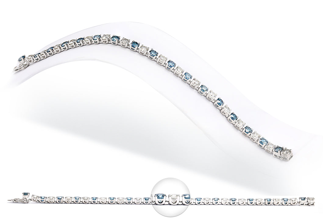 18.75CTTW Royal Blue and White Lab-Created Diamond Tennis Bracelet in 14K White Gold
