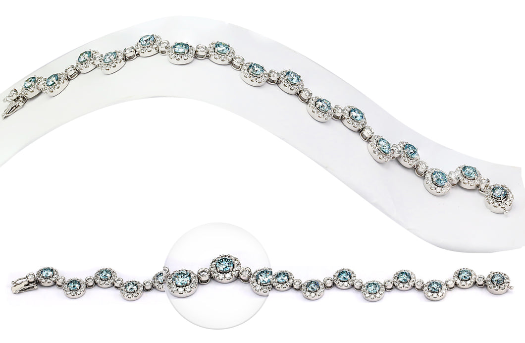 13.60CTTW Ice Blue and White Lab-Created Diamond Zigzag Bracelet in 14K White Gold