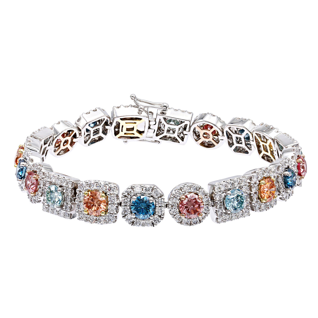16.00CTTW Multicolor Lab-Created Diamond Tennis Bracelet in 14K Gold
