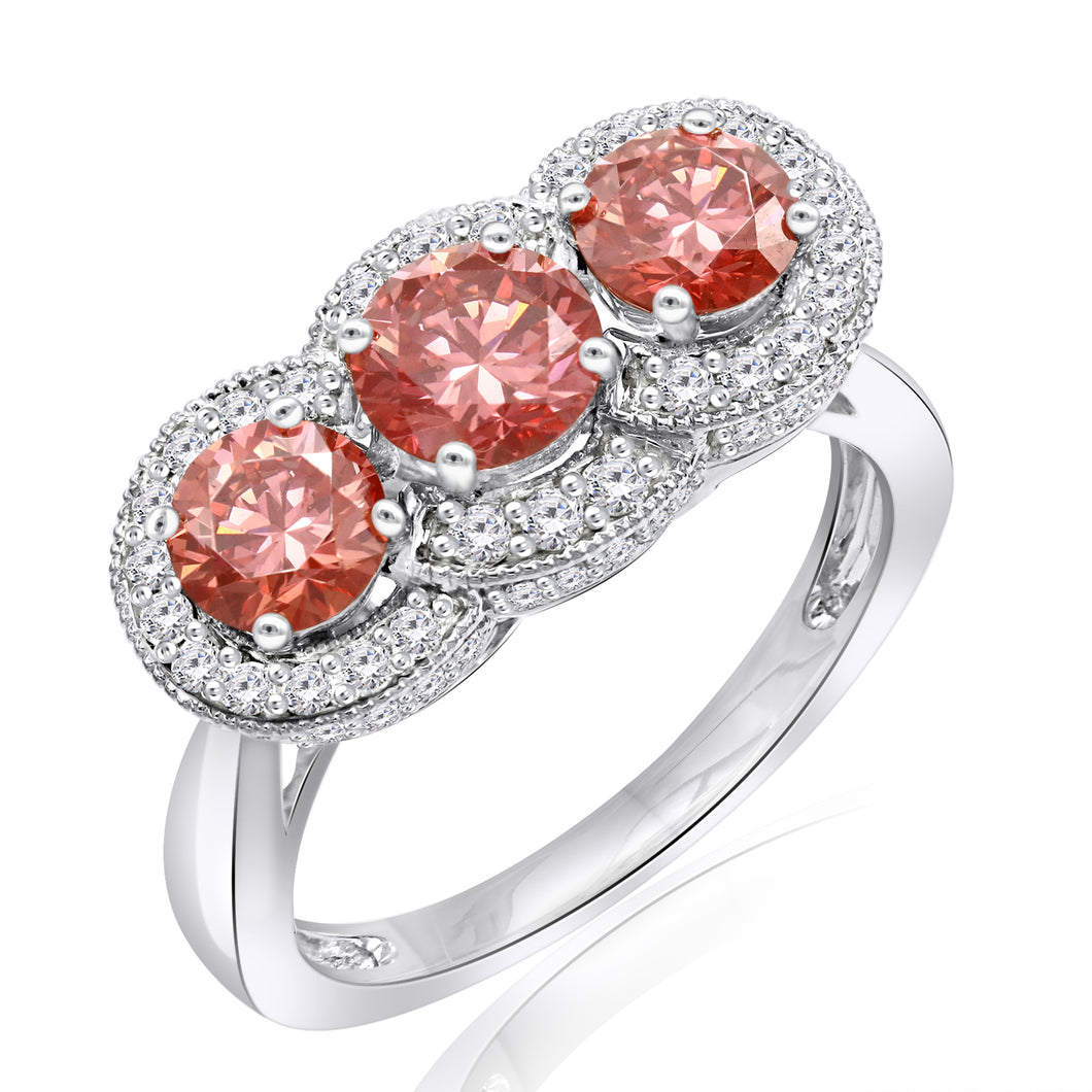 2.00CTTW Pink and White Lab-Created Diamond 3 Stone Ring in 14K White Gold