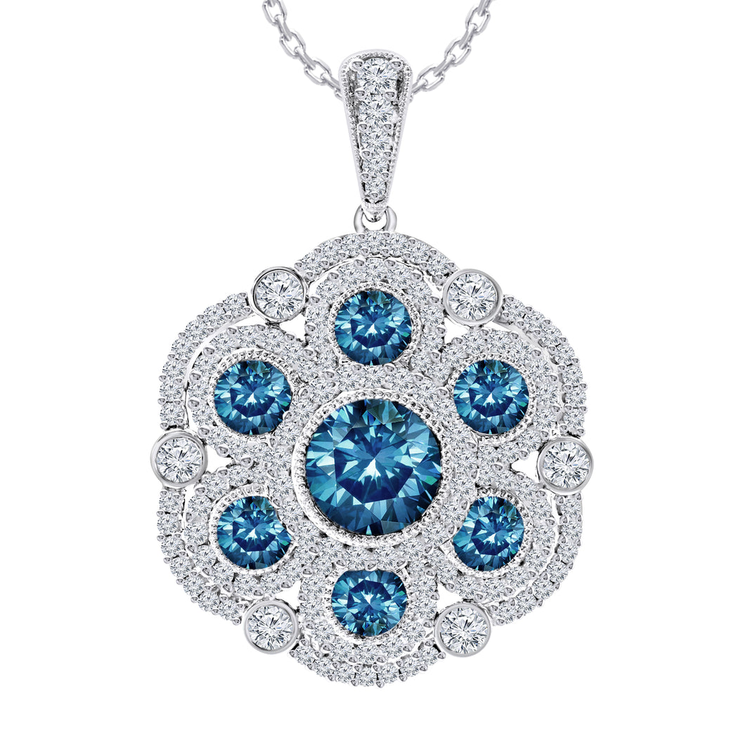 4.20CTTW Royal Blue and White Lab-Created Diamond Pendant in 14K White Gold