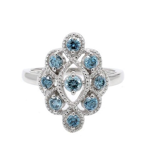 0.75 ctw. Lab-Created Royal Blue Diamond Cluster Vintage Style Ring in 14K White Gold