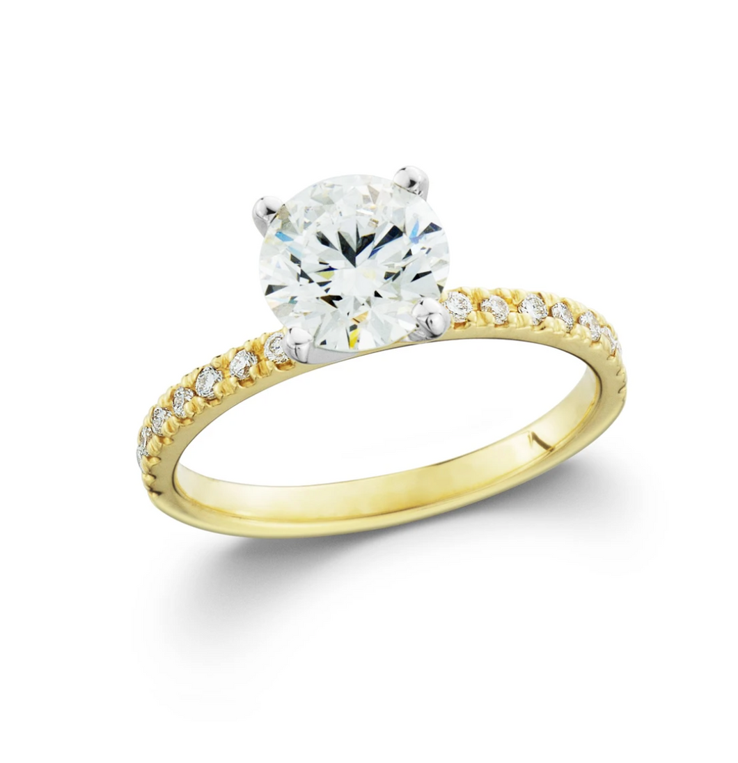 2.03CT TW Lab-Created Diamond Solitaire Ring with Diamond Band in 14K Yellow Gold