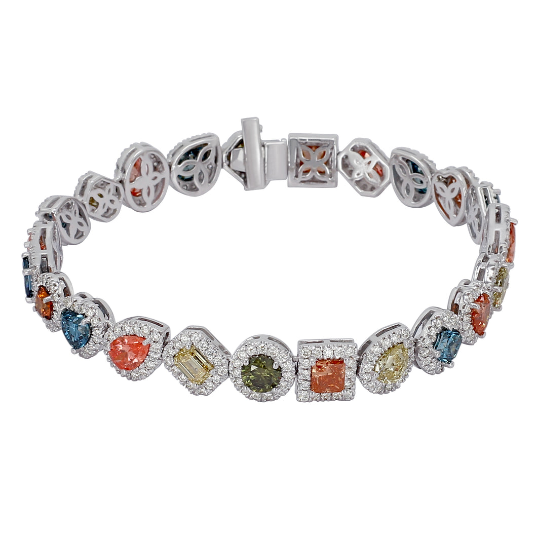 14.00 ctw. Multicolor and Shape Lab-Created Diamond Tennis Bracelet in 14K White Gold