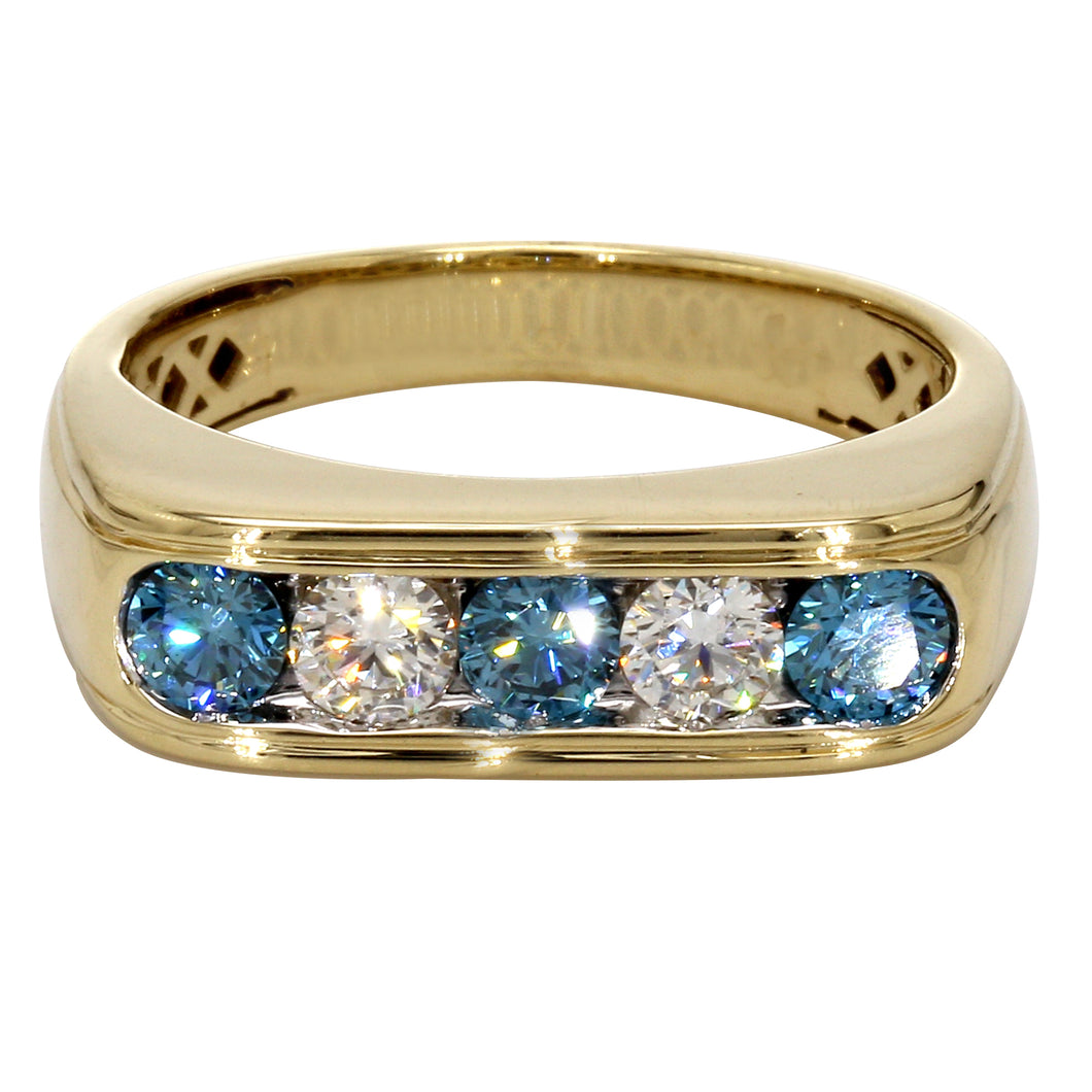 1.25CT.TW Mens Blue & White Lab-Created Diamond Ring in 14K Yellow Gold