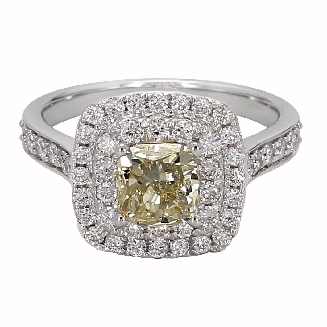 2.00CT.TW Yellow Cushion Cut Lab-Created Diamond Ring with Double Halo in 14K White Gold