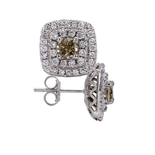 1.75CT.TW Yellow Cushion Cut Lab-Created Diamond Earrings with Double Halo in 14K White Gold