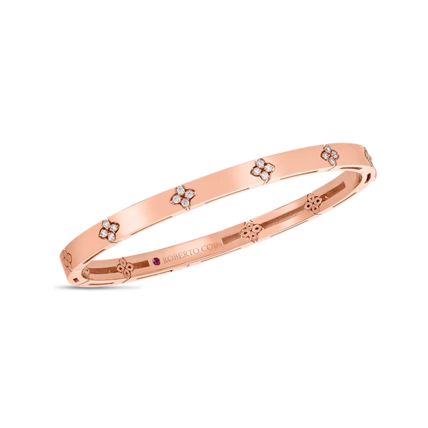 18K Rose Gold Verona Narrow Width Bangle With Diamond Accent