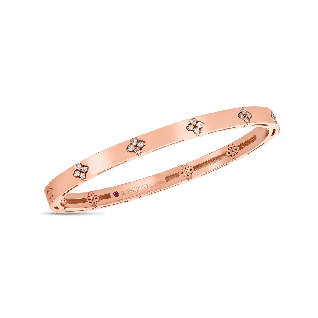 18K Rose Gold Verona Narrow Width Bangle With Diamond Accent