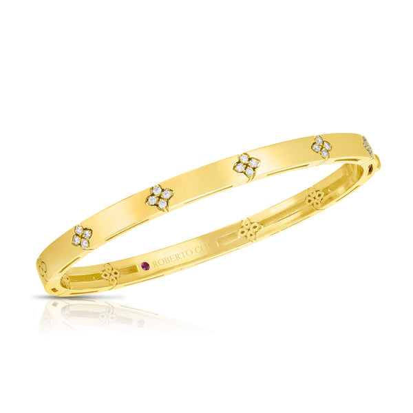 18K Yellow Gold Verona Narrow Width Bangle With Diamond Accent