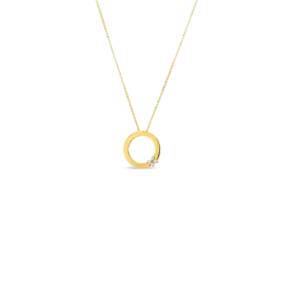 18K Yellow Gold Love In Verona Circle Of Life Pendant With Diamond Flower