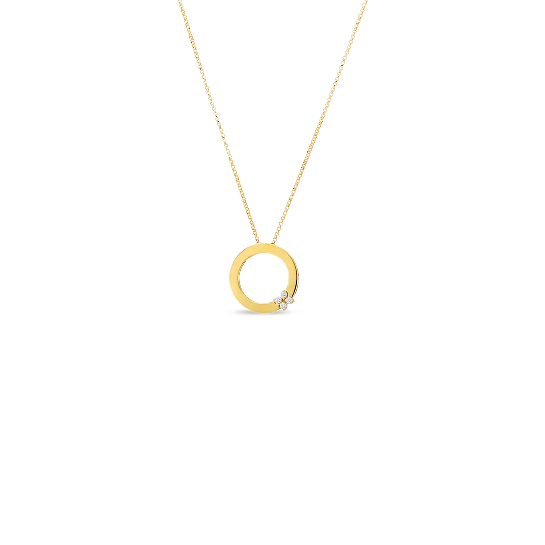 18K Yellow Gold Love In Verona Circle Of Life Pendant With Diamond Flower