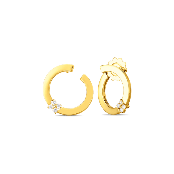 18K Yellow Gold Love In Verona Single Diamond Flower Circle Hoop Earrings