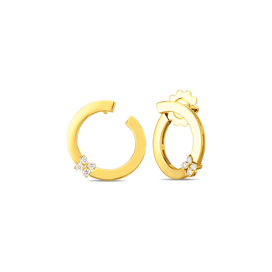 18K Yellow Gold Love In Verona Single Diamond Flower Circle Hoop Earrings