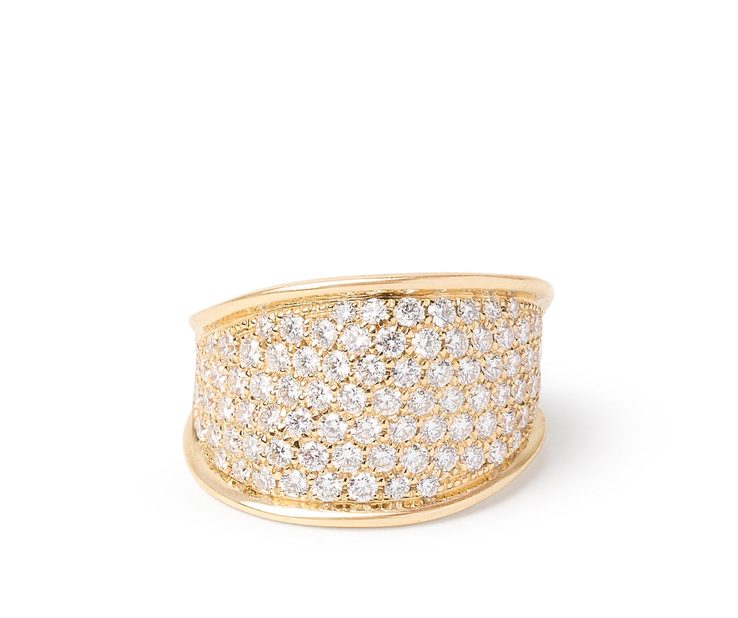Lunaria Collection 18K Yellow Gold and Diamond Pave Small Ring