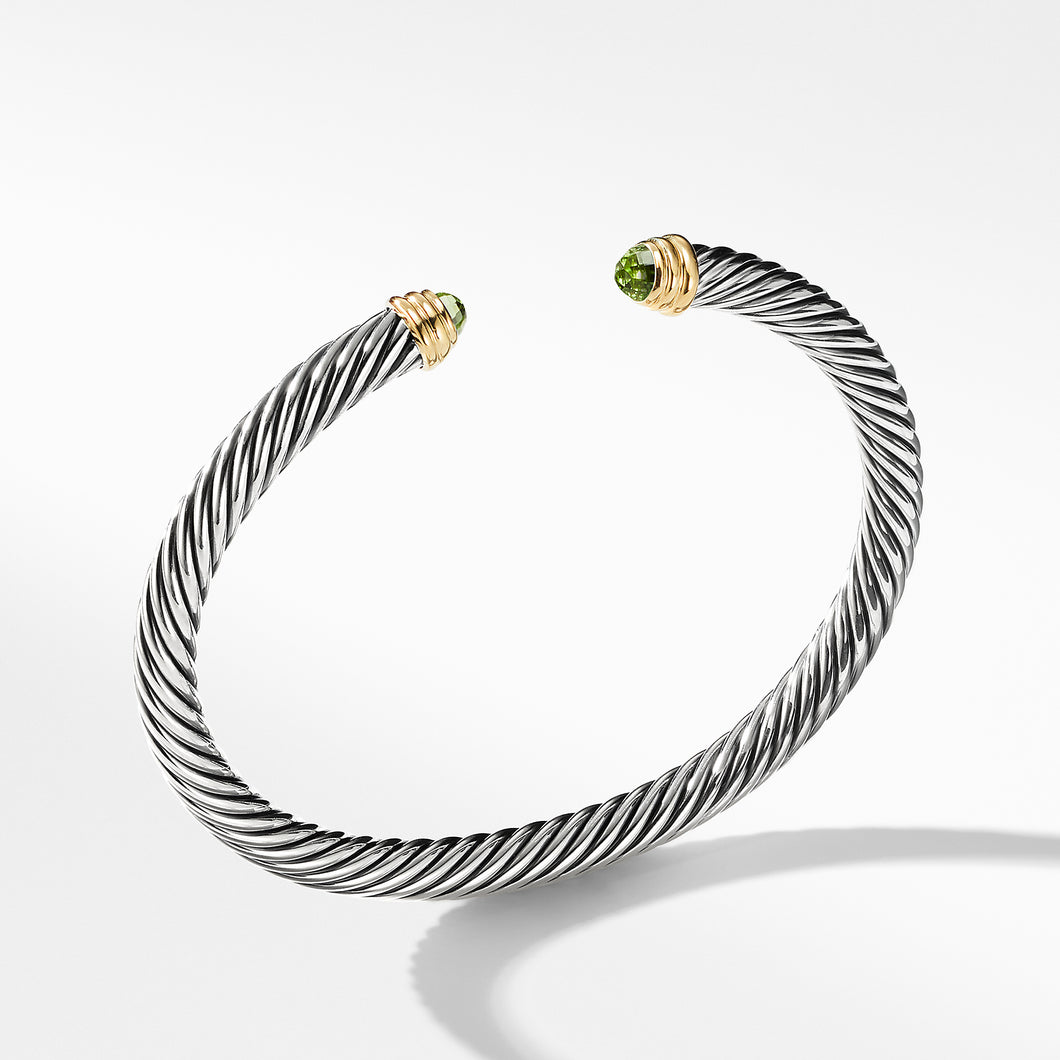 Cable Classics Bracelet in Sterling Silver with Peridot and 14K Yellow Gold