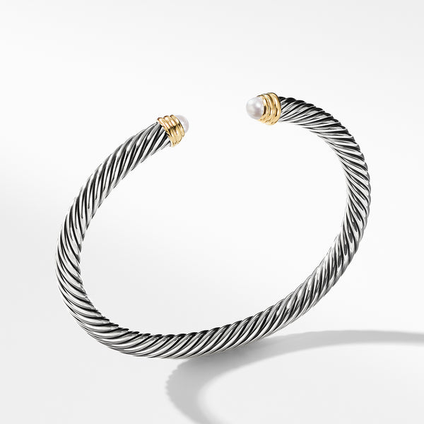 Cable Classics Bracelet in Sterling Silver with Pearls and 14K Yellow Gold