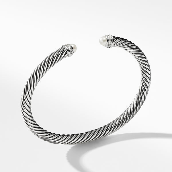 Cable Classics Bracelet in Sterling Silver with Pearls and Pave© Diamonds
