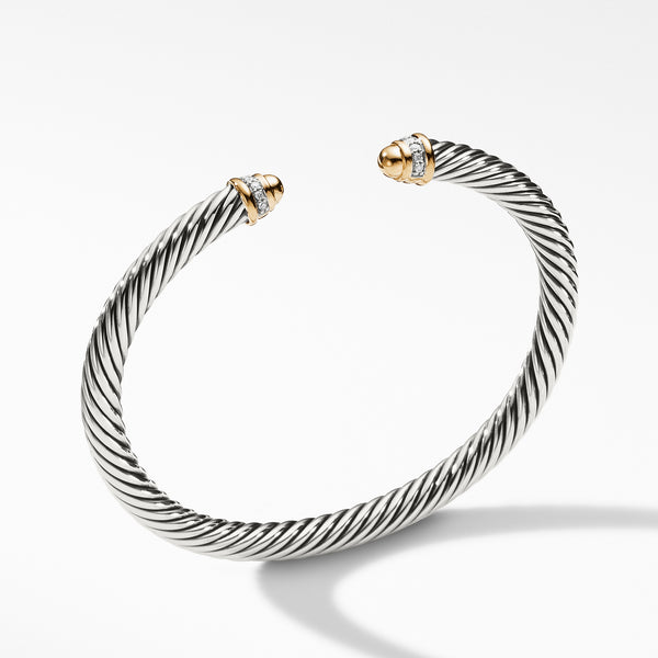 Cable Classics Bracelet in Sterling Silver with 18K Yellow Gold Domes and Pave© Diamonds