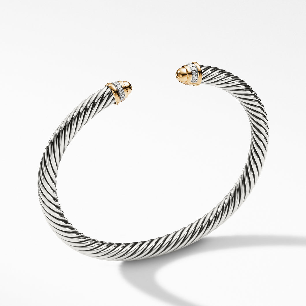 Cable Classics Bracelet in Sterling Silver with 18K Yellow Gold Domes and Pave© Diamonds