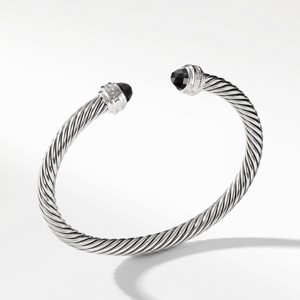 Cable Classics Bracelet in Sterling Silver with Black Onyx and Pave© Diamonds
