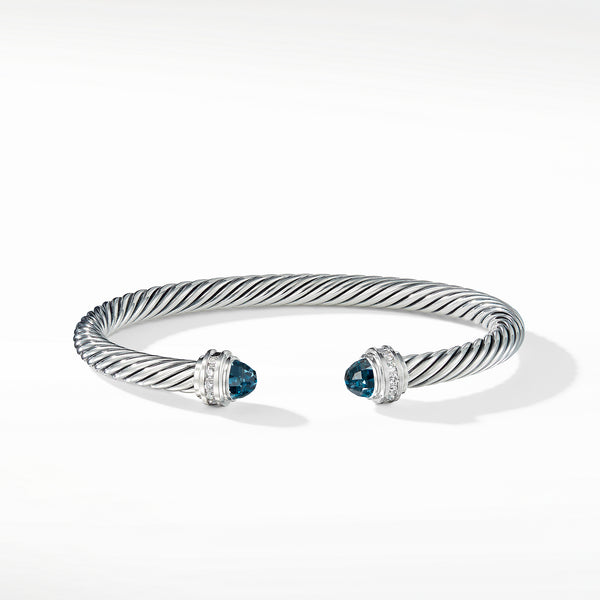 Cable Classics Bracelet in Sterling Silver with Hampton Blue Topaz and Pave© Diamonds