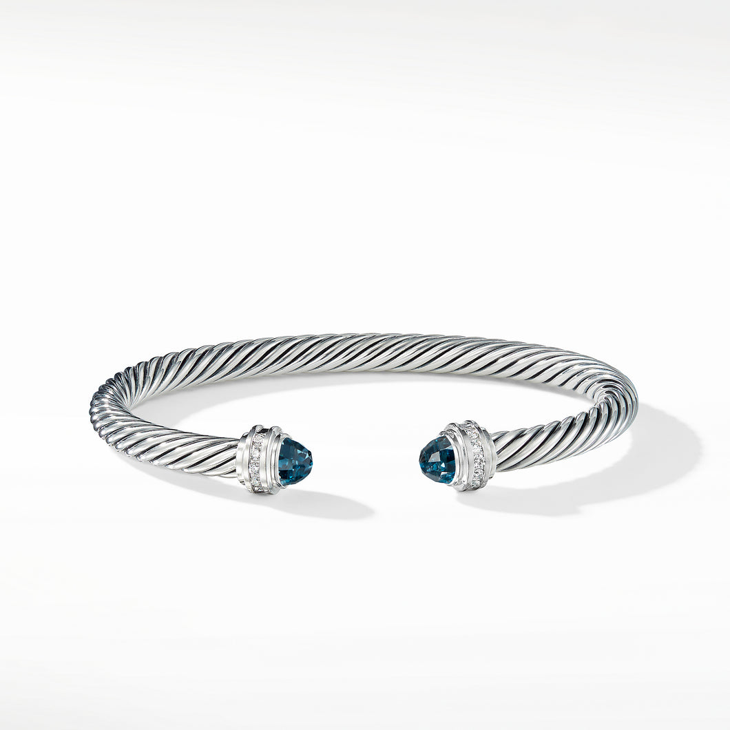 Cable Classics Bracelet in Sterling Silver with Hampton Blue Topaz and Pave© Diamonds