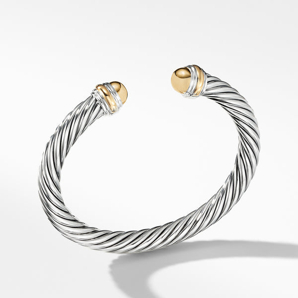 Cable Classics Bracelet in Sterling Silver with 14K Yellow Gold Domes