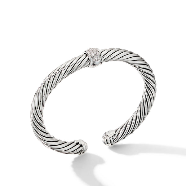 Cable Classics Bracelet in Sterling Silver with Pave© Diamond Station