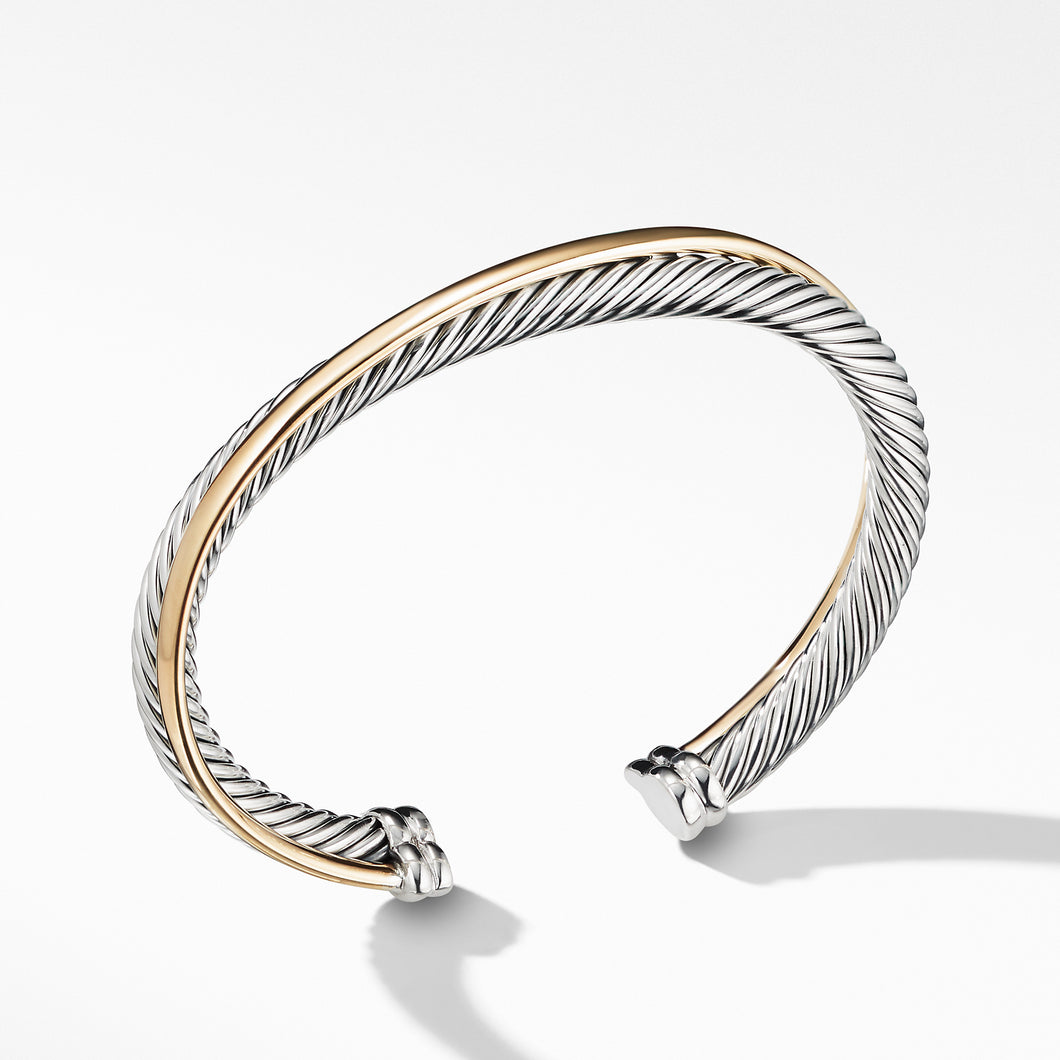 Crossover Two Row Cuff Bracelet in Sterling Silver with 18K Yellow Gold