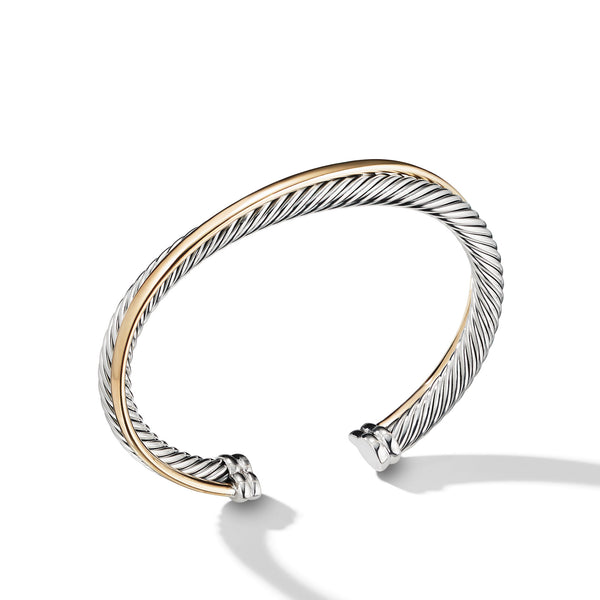 Crossover Two Row Cuff Bracelet in Sterling Silver with 18K Yellow Gold